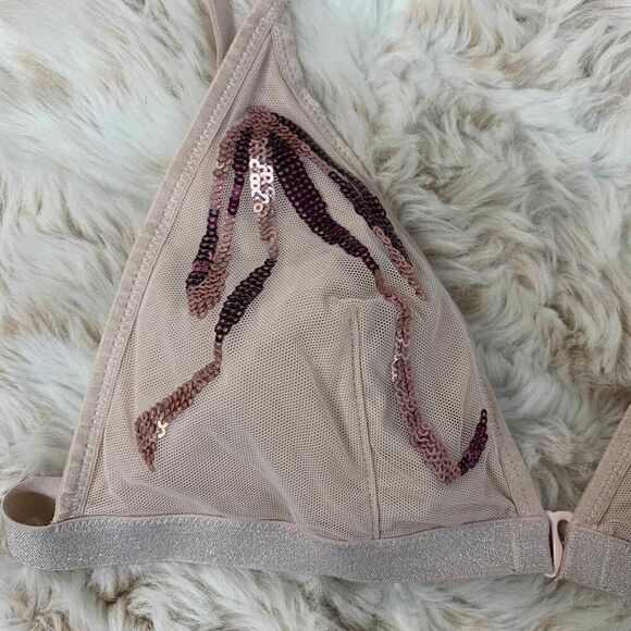 Victoria's Secret Bralette Womens Medium Light Pink Sequin Bow Star Front Clasp - Picture 2 of 5